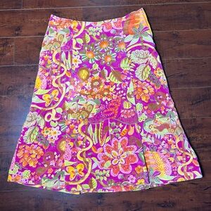 OILILY Corduroy Midi Skirt Pink Floral Size Medium